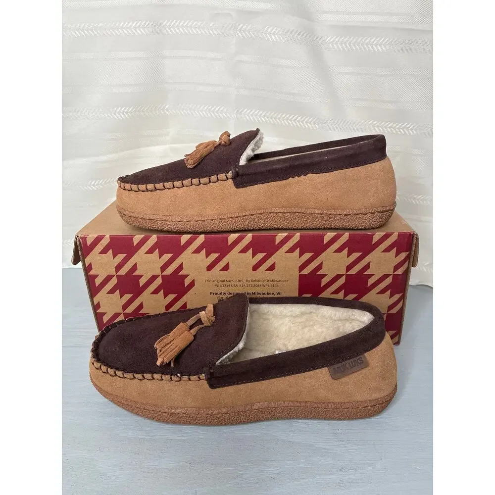 Muk Luks Talan Slippers Camel Genuine Leather Mens Size 9